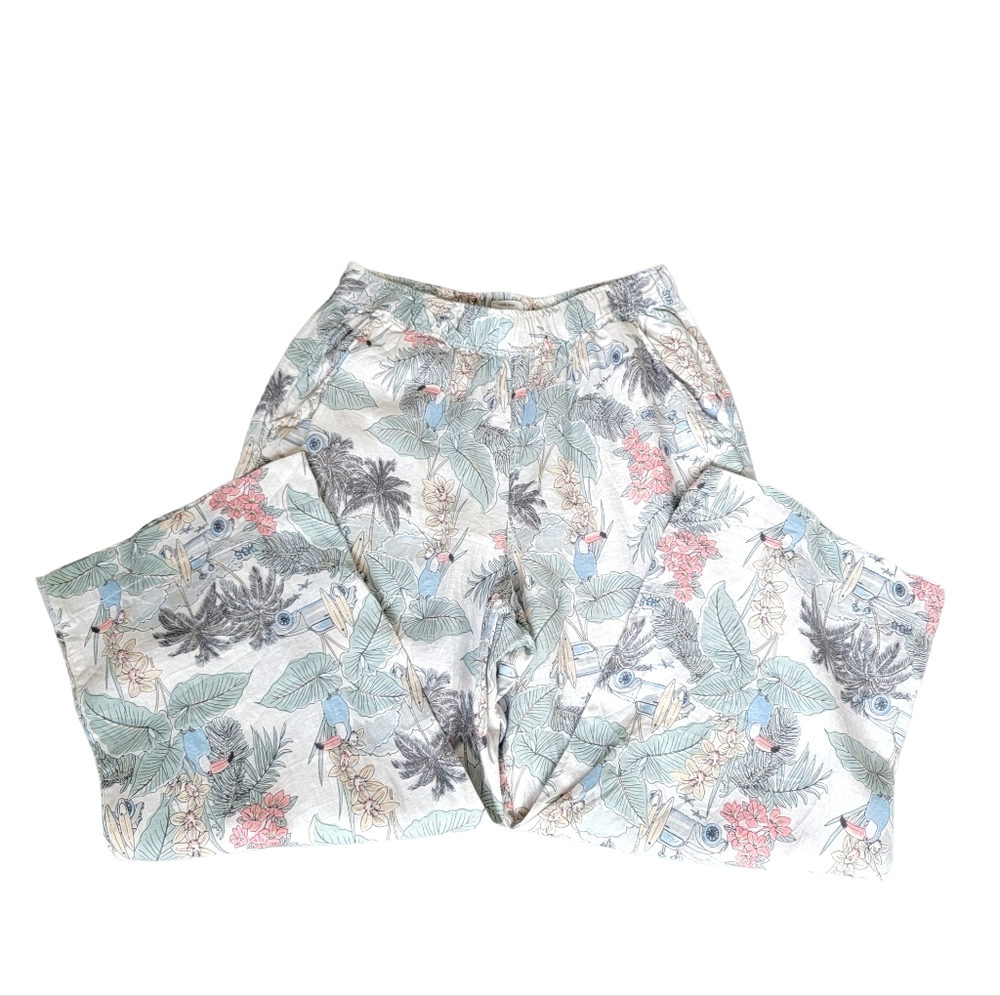 C&C California Linen Wide Leg Beachy Pants Pull On Relaxed Tropical Surf… - Picture 15 of 15